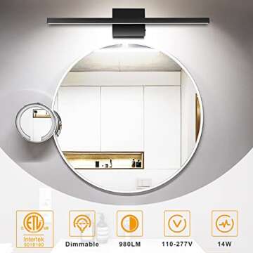 NIORSUN 23.6 inch Black Bathroom Vanity Light, 14W 5CCT Dimmable LED Light Fixture Over Mirror, Modern Vanity Light for Restroom - ETL Certified