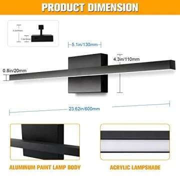 NIORSUN 23.6 inch Black Bathroom Vanity Light, 14W 5CCT Dimmable LED Light Fixture Over Mirror, Modern Vanity Light for Restroom - ETL Certified