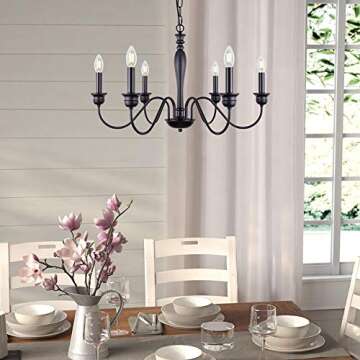 Wellmet 6-Light Farmhouse Chandelier, Black Chandeliers for Dining Room Lighting Fixtures Hanging, K...