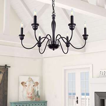 Wellmet 6-Light Farmhouse Chandelier, Black Chandeliers for Dining Room Lighting Fixtures Hanging, Kitchen Island, Rustic Industrial Iron Chandeliers for Foyer, Living Room, Bedroom