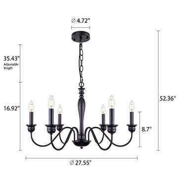 Wellmet 6-Light Farmhouse Chandelier, Black Chandeliers for Dining Room Lighting Fixtures Hanging, Kitchen Island, Rustic Industrial Iron Chandeliers for Foyer, Living Room, Bedroom