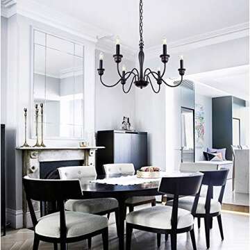 Wellmet 6-Light Farmhouse Chandelier, Black Chandeliers for Dining Room Lighting Fixtures Hanging, Kitchen Island, Rustic Industrial Iron Chandeliers for Foyer, Living Room, Bedroom