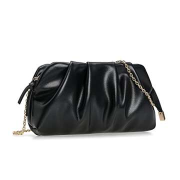 CHARMING TAILOR Chic Soft Vegan Leather Clutch Bag Dressy Pleated PU Evening Purse for Women (Black)