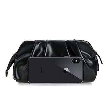 CHARMING TAILOR Chic Soft Vegan Leather Clutch Bag Dressy Pleated PU Evening Purse for Women (Black)