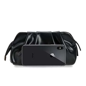 CHARMING TAILOR Chic Soft Vegan Leather Clutch Bag Dressy Pleated PU Evening Purse for Women (Black)
