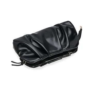 CHARMING TAILOR Chic Soft Vegan Leather Clutch Bag Dressy Pleated PU Evening Purse for Women (Black)