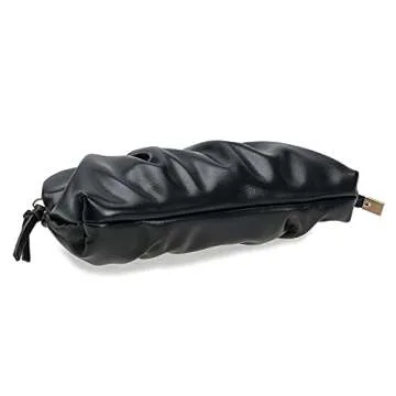 CHARMING TAILOR Chic Soft Vegan Leather Clutch Bag Dressy Pleated PU Evening Purse for Women (Black)