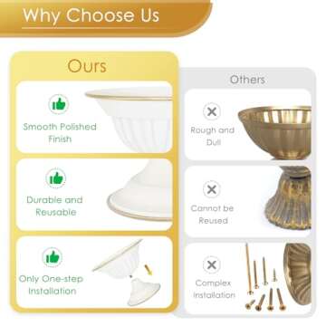 AZXTOPSEZ White Flower Vases for Centerpieces: Wedding Compote Bowl 5.1 Inch Small Urn Vase Metal Pedestal Vase for Table Party Event Home Set of 2