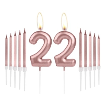 iNINGER Rose Gold 22th Birthday Number Candles Set - Perfect Decorative Toppers for Celebrations