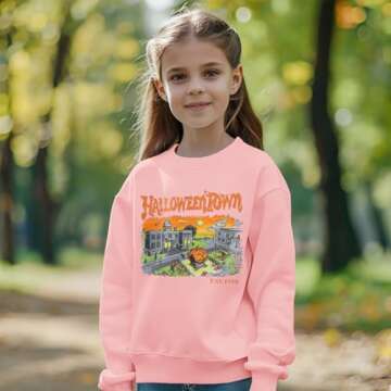 GLIGLITTR Halloween Sweatshirt for Kids Boy Girl Halloweentown Pumpkin Crewneck Pullover Top Spooky Season Fall Clothes 6-11Y(Pink4,8-9Years)