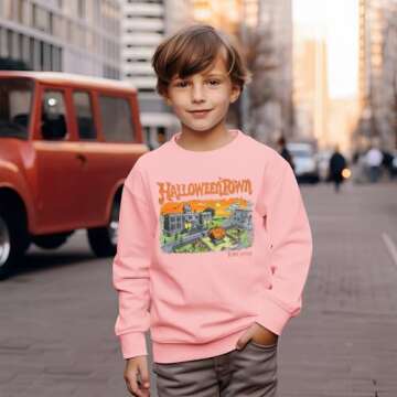 GLIGLITTR Halloween Sweatshirt for Kids Boy Girl Halloweentown Pumpkin Crewneck Pullover Top Spooky Season Fall Clothes 6-11Y(Pink4,8-9Years)