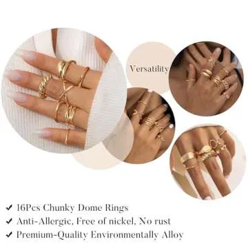 Stylish 16Pcs Adjustable Gold Rings Set for Women