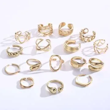 Stylish 16Pcs Adjustable Gold Rings Set for Women