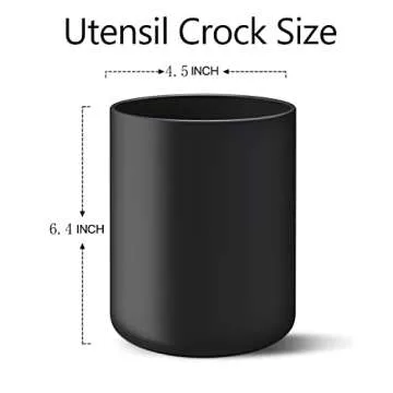 LATCHHOOK Black Kitchen Utensil Holder for Countertop, Matte Ceramic Cooking Utensil Crock for Counter Easy to Clean, Modern Spatula Holder for Farmhouse Décor 4.5×6.4 INCH