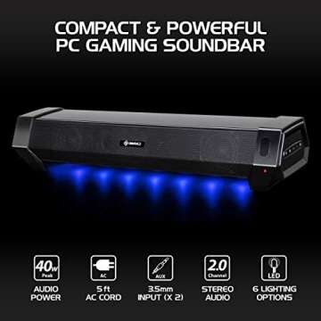 ENHANCE Gaming Computer Speakers Sound Bar - Under Monitor Design with LED Lighting and Dual Inputs