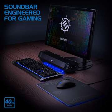 ENHANCE Gaming Sound Bar - 40W LED Speaker for Desktops