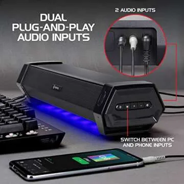 ENHANCE Gaming Sound Bar - 40W LED Speaker for Desktops
