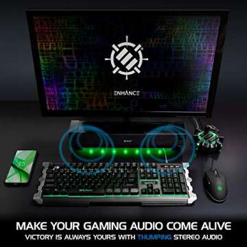 ENHANCE Gaming Sound Bar - 40W LED Speaker for Desktops
