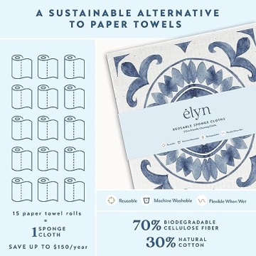 ELYN Swedish Dishcloths, Eco-Friendly & Absorbent 5 Pack