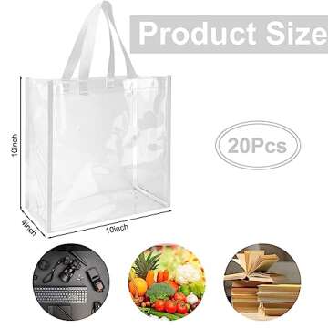 Paterr 20 Pack Plastic Clear Tote Bags 10 x 10 x 4 Inch Stadium Approved Gift Bag with Handles for W...