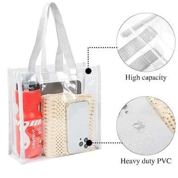Paterr 20 Pack Plastic Clear Tote Bags 10 x 10 x 4 Inch Stadium Approved Gift Bag with Handles for Women Sports Work Travel(White)