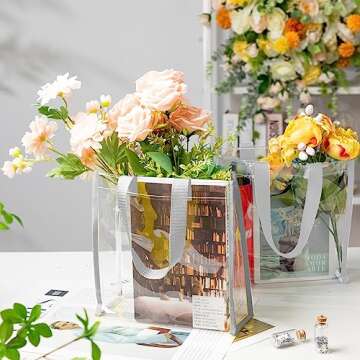 Paterr 20 Pack Plastic Clear Tote Bags 10 x 10 x 4 Inch Stadium Approved Gift Bag with Handles for Women Sports Work Travel(White)