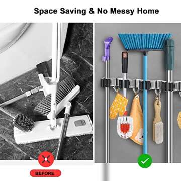 HANZENMA Broom Holder Wall Mount, Broom Organizer Wall Mount Stainless Steel Broom and Mop Hanger He...