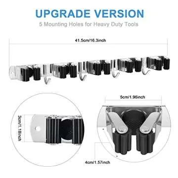 HANZENMA Broom Holder Wall Mount, Broom Organizer Wall Mount Stainless Steel Broom and Mop Hanger Heavy Duty Storage Organization for Home Kitchen Garden Garage Room 5 Racks 4 Hooks