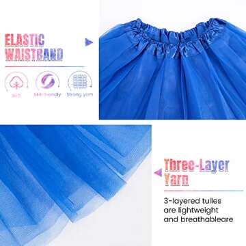 Simplicity Women's Classic Elastic Blue Tutu Women 3 Layered Ballet Tulle Tutu Skirt, Royal Blue