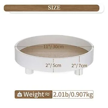 Hanobe Round Decorative Vanity Tray: White Bathroom Perfume Trays Circle Pedestal Stand Wood Riser for Display Decor Dresser