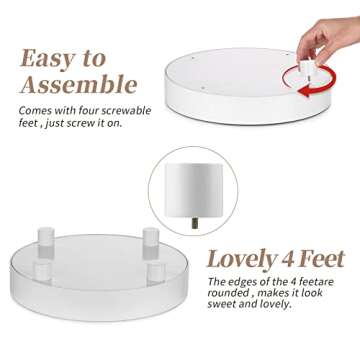 Hanobe Round Decorative Vanity Tray: White Bathroom Perfume Trays Circle Pedestal Stand Wood Riser for Display Decor Dresser