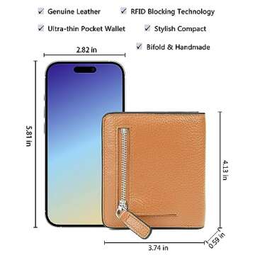 AINIMOER Small Leather Wallet for Women, Ladies Credit Card Holder RFID Blocking Women's Mini Bifold Pocket Purse, Brown