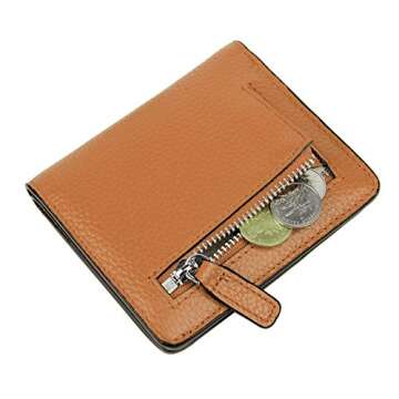 AINIMOER Small Leather Wallet for Women, Ladies Credit Card Holder RFID Blocking Women's Mini Bifold Pocket Purse, Brown