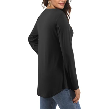 Amoretu Women's Long Sleeve Shirts Casual Crewneck Loose Fit Tunic Tops Dressy, Black M