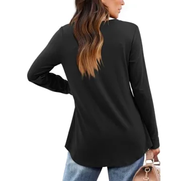 Amoretu Women's Long Sleeve Shirts Casual Crewneck Loose Fit Tunic Tops Dressy, Black M