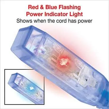 Clear Power 15 ft 3 Outlet Heavy Duty Extreme Cold Weather Engine Block Heater Outdoor Extension Cord 16/3 SJTW, -50°C with Flashing Power Light, Blue, 3 Prong Grounded Plug, DCOC-0098-DC