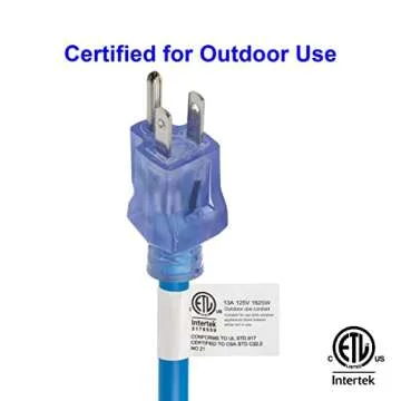 Clear Power 15 ft 3 Outlet Heavy Duty Extreme Cold Weather Engine Block Heater Outdoor Extension Cord 16/3 SJTW, -50°C with Flashing Power Light, Blue, 3 Prong Grounded Plug, DCOC-0098-DC