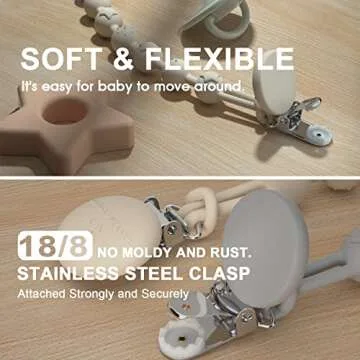 Cuddle Campus Silicone Pacifier Clip Holder with One Piece Design, Pack of 2 Soft Flexible Binky Clips with Texture for Baby Boy and Girl(6m+)