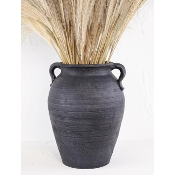 Large Ceramic Vase for Decor with 2 Handle - 7x7x10.5 Inch Rustic Vintage Flower Pottery Vase for Ho...