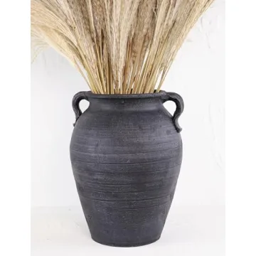 Large Ceramic Vase with Handles - Rustic Vintage Flower Pot for Home Decor