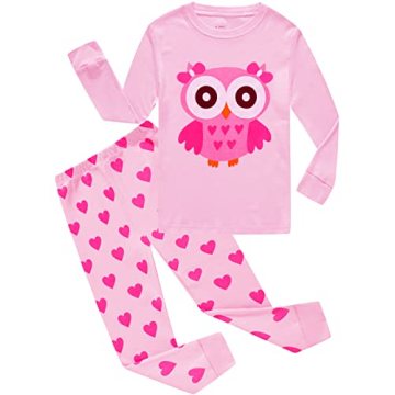Dolphin&Fish Girls Pajamas Owl Little Kids Pjs Sets 100% Cotton Toddler Sleepwears Size 7 Pink