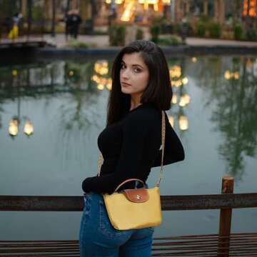 DOMAT Crossbody Bag for Women, Chic Lightweight Purse with Leather Top-handle, Compact Clutch Bag, S...