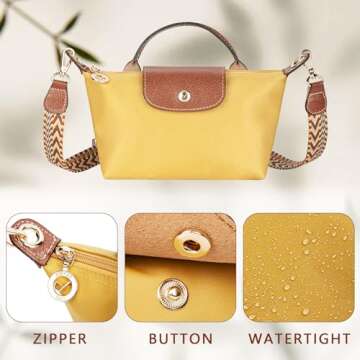 DOMAT Crossbody Bag for Women, Chic Lightweight Purse with Leather Top-handle, Compact Clutch Bag, Shoulder Handbag (Yellow)