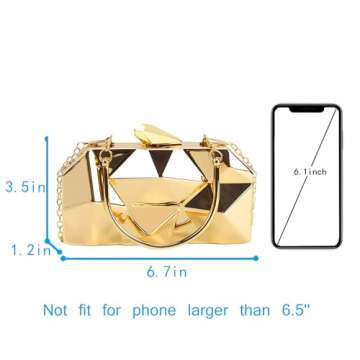 Reberomantic Women Lattice Pattern Metal Handbag Chain Geometric Evening Clutch Purse (U-tote gold)