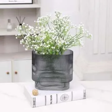 YANWE1 Ribbed Black Glass Flower Vase for Decor