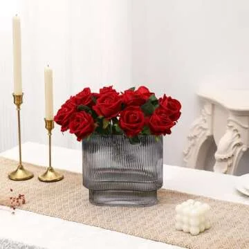 YANWE1 Ribbed Black Glass Flower Vase for Decor