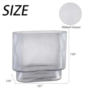 YANWE1 Ribbed Black Glass Flower Vase for Decor