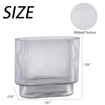 YANWE1 Ribbed Black Glass Flower Vase for Decor