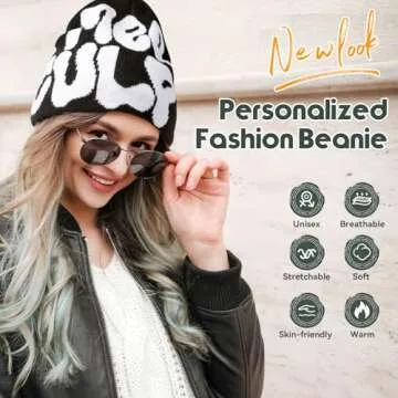 TaowaveWomen Beanie Y2k Hat,MEA Culpa Graphic Beanies Designs,Winter Hat Skull Cap Black Gray for Women
