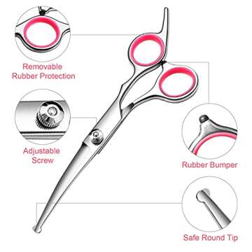 FAIGEO Dog Grooming Scissors with Safety Round Tips Stainless Steel Professional Dog Grooming Kit - ...